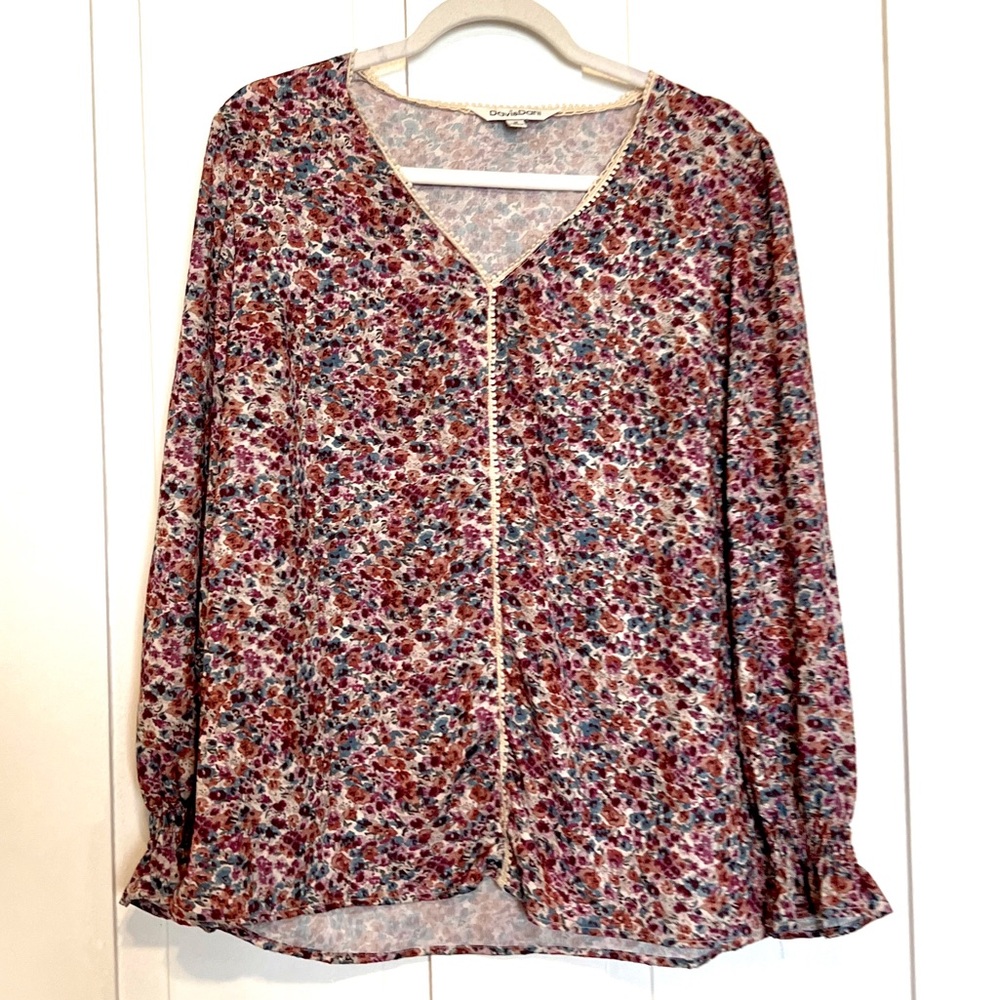 Floral Blouse with Lace Trim